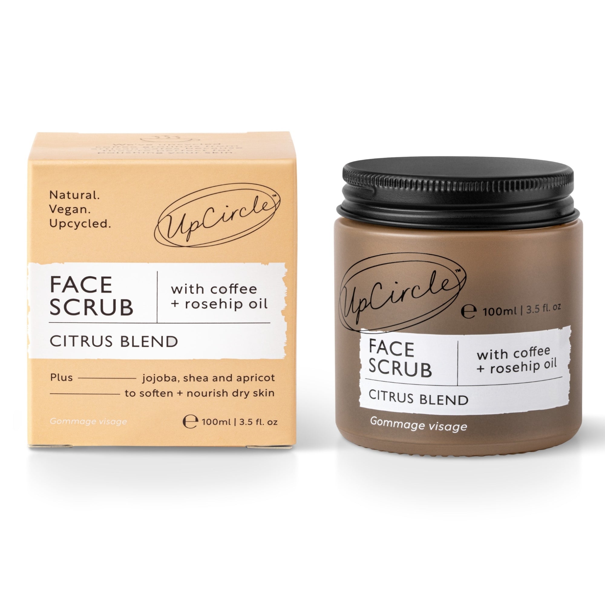 Exfoliant de față regenerator | Cafea + Măceșe și Citrice – Zero Waste- upcrcle product